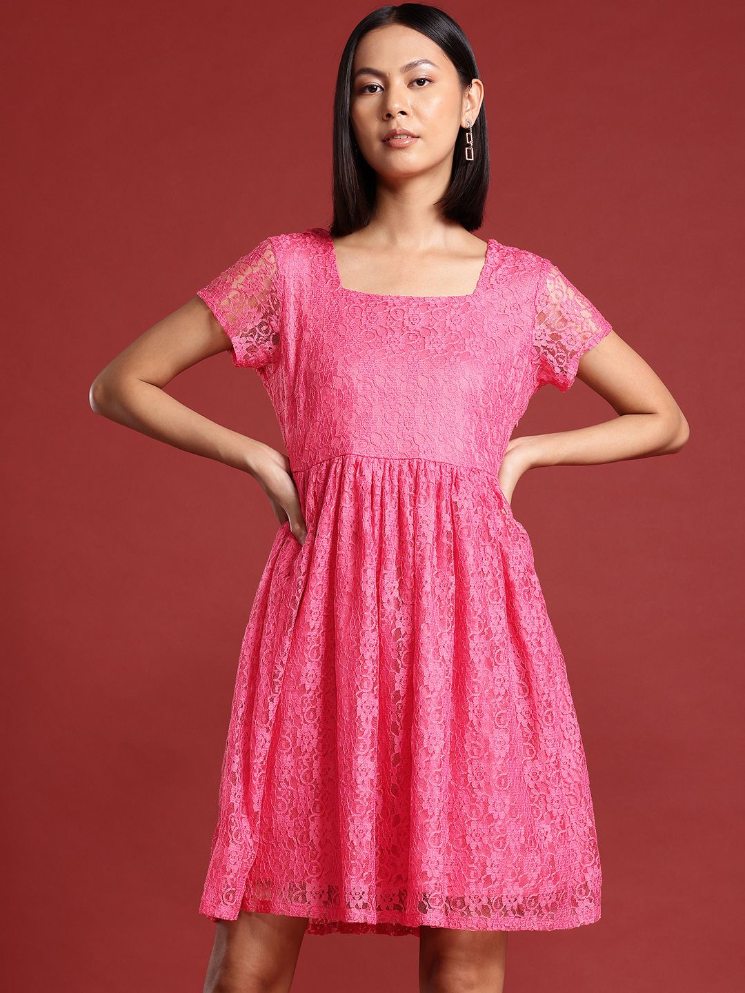 all about you Puff Sleeve Lace A-Line Dress