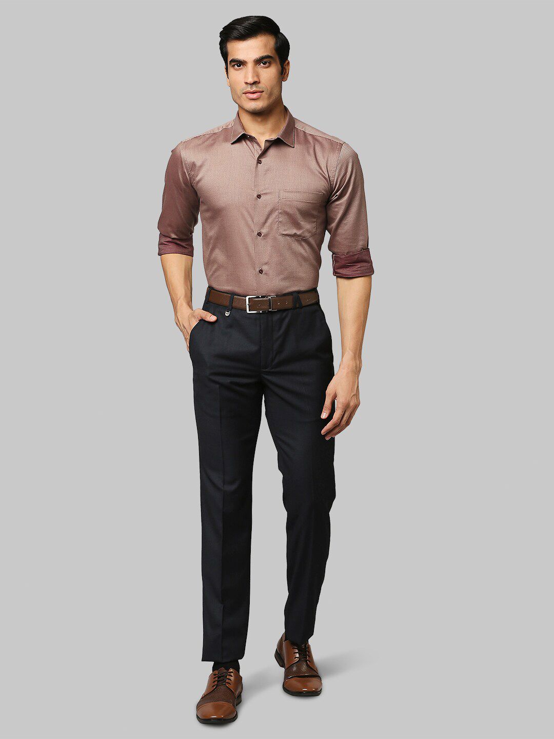 Park Avenue Men Brown Slim Fit Checked Cotton Formal Shirt