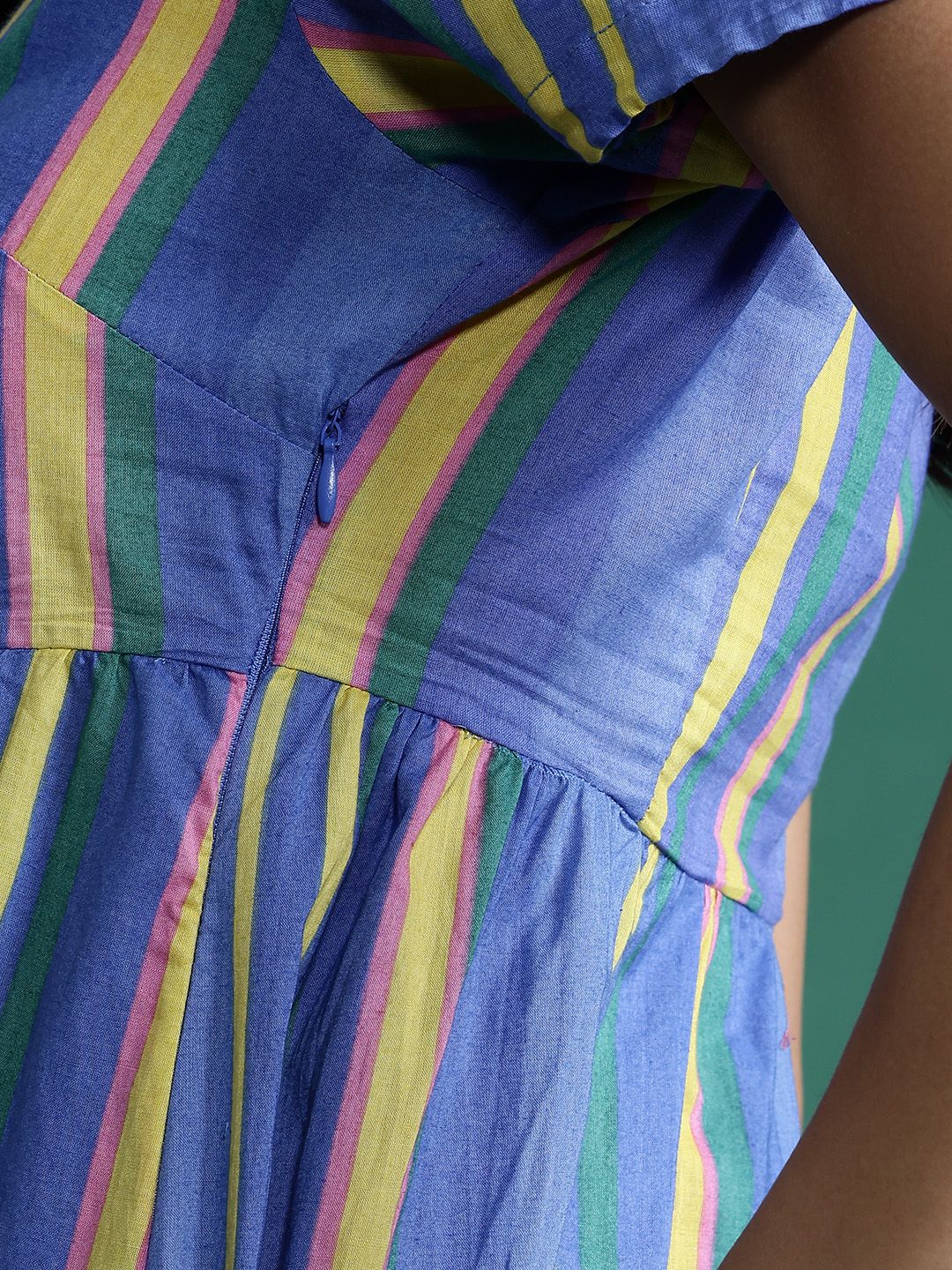 DressBerry Striped Puff Sleeve Fit & Flare Dress