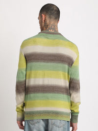 THE BEAR HOUSE Striped Drop-Shoulder Sleeves Acrylic Pullover Sweatshirt