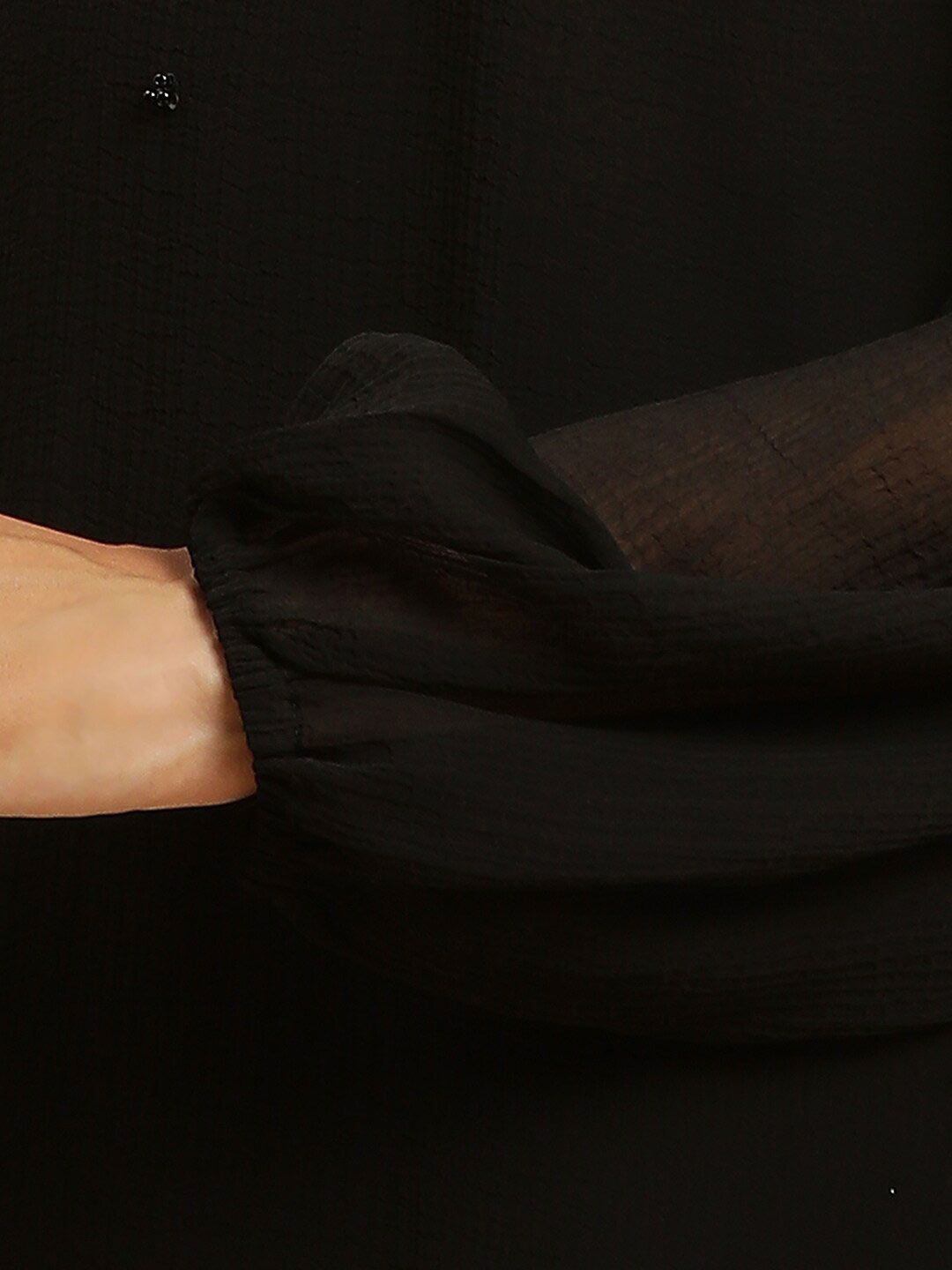 W Black Floral Embroidered Sequinned Longline Top