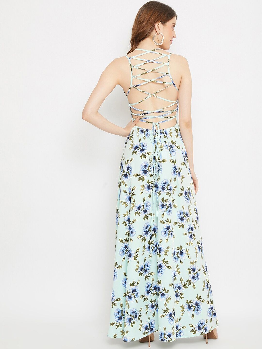 Berrylush Women Green Floral Crepe Maxi Dress