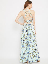 Berrylush Women Green Floral Crepe Maxi Dress