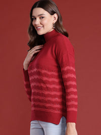 all about you Acrylic Open Knit Striped Pullover