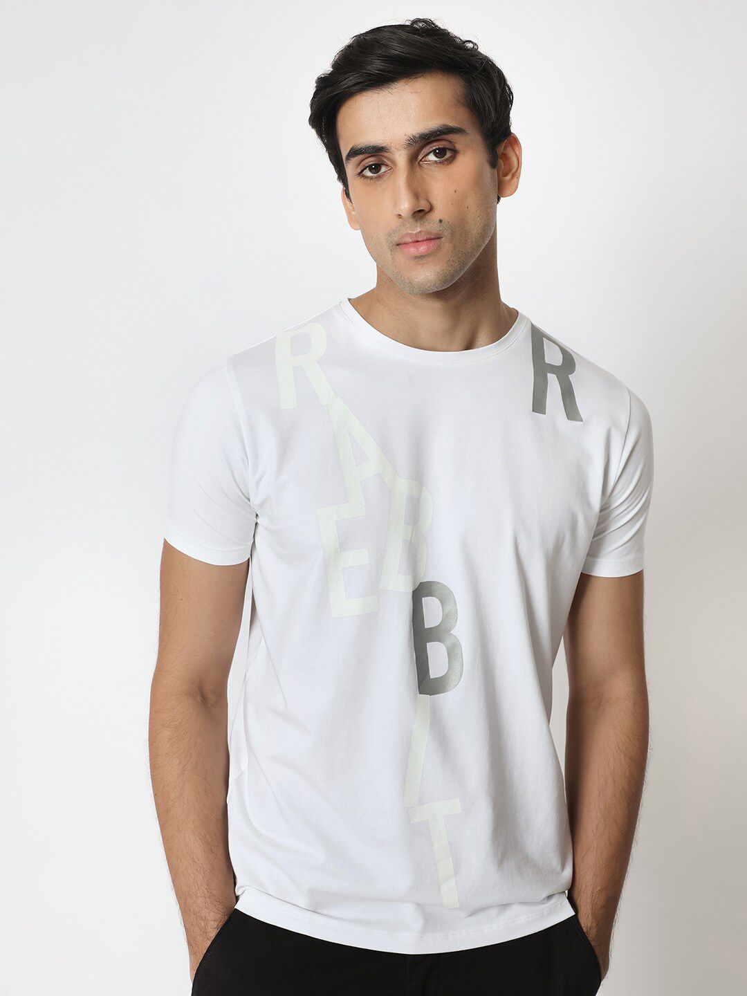 RARE RABBIT Men Heras Typography Printed Cotton Slim Fit T-Shirt