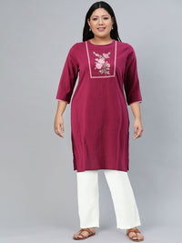 Global Desi Round Neck Embroidered Cotton Kurta