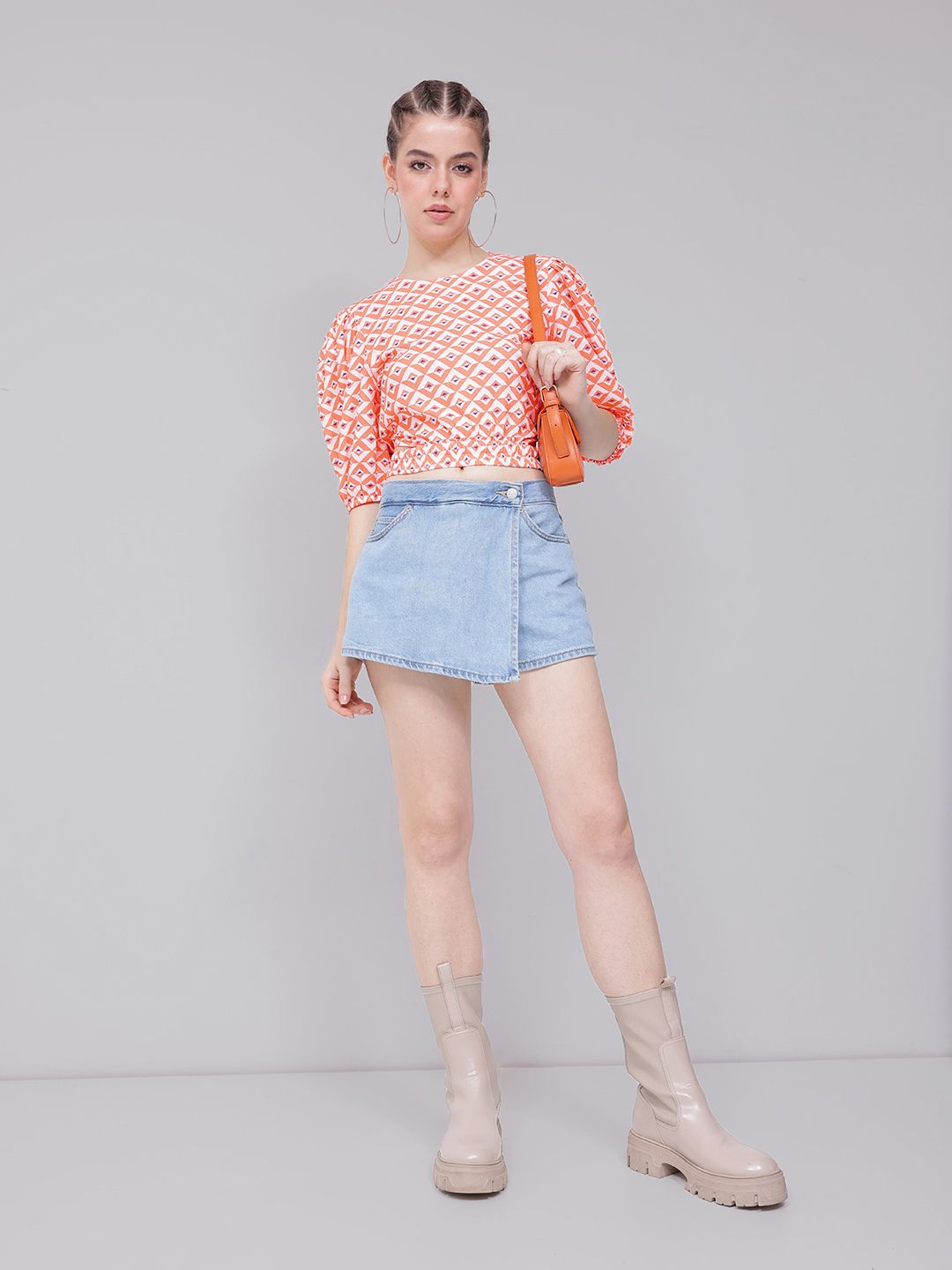 DressBerry Pastel Geo Printed Cut-Out Crop Top
