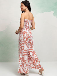 Vishudh Pink Printed Strapless Basic Jumpsuit