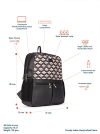 ZOUK Women Ethnic Printed Vegan Leather Backpack With Compression Straps-Up to 16 inch
