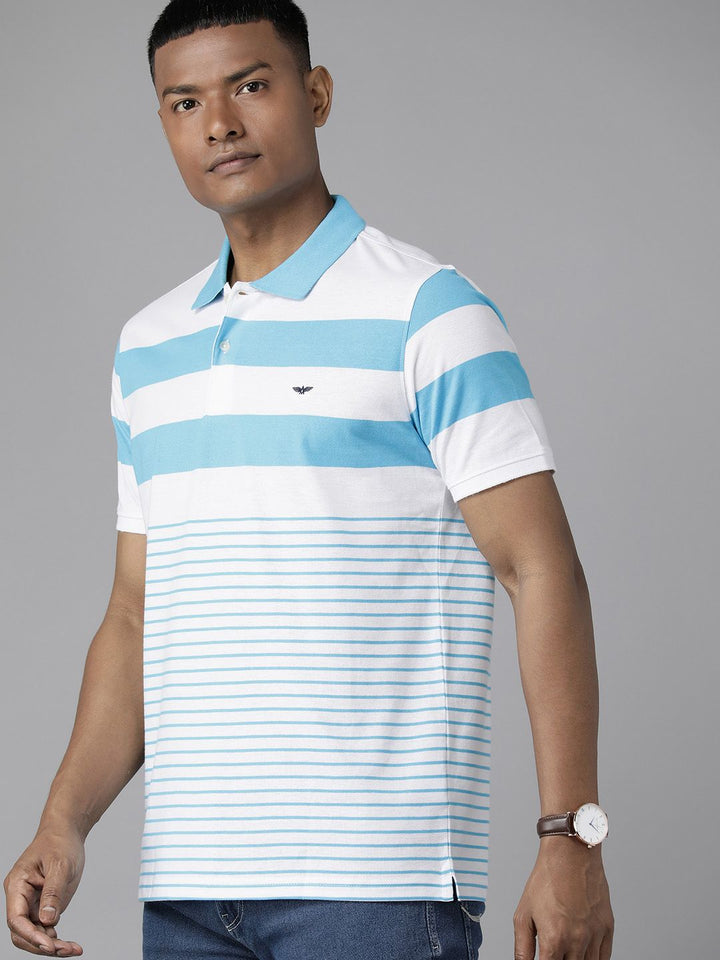 Park Avenue Men Striped Polo Collar Slim Fit T-shirt
