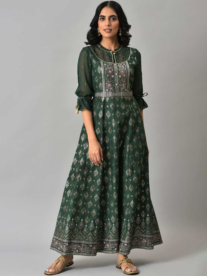 AURELIA Green Ethnic Motifs Ethnic Maxi Maxi Dress