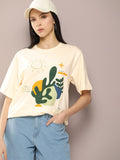 DILLINGER Women Graphic Printed Embossed Oversized T-shirt