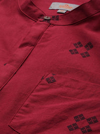 Anouk Men Red & Black Geometric Printed Short Kurta