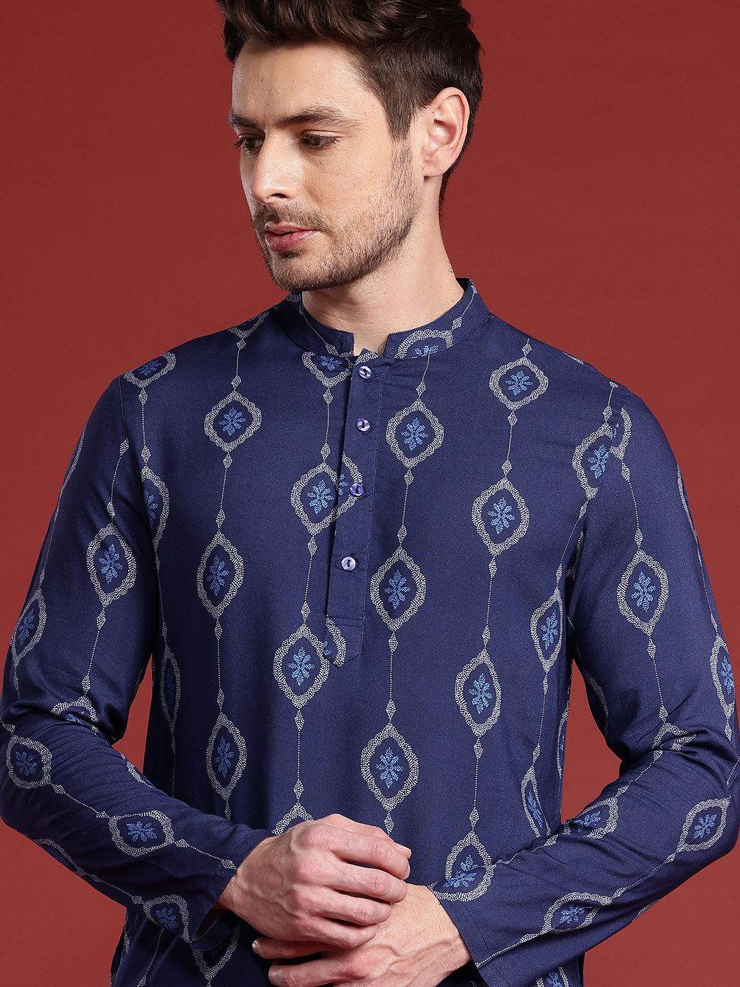 Anouk Mandarin Collar Ethnic Motifs Printed Kurta