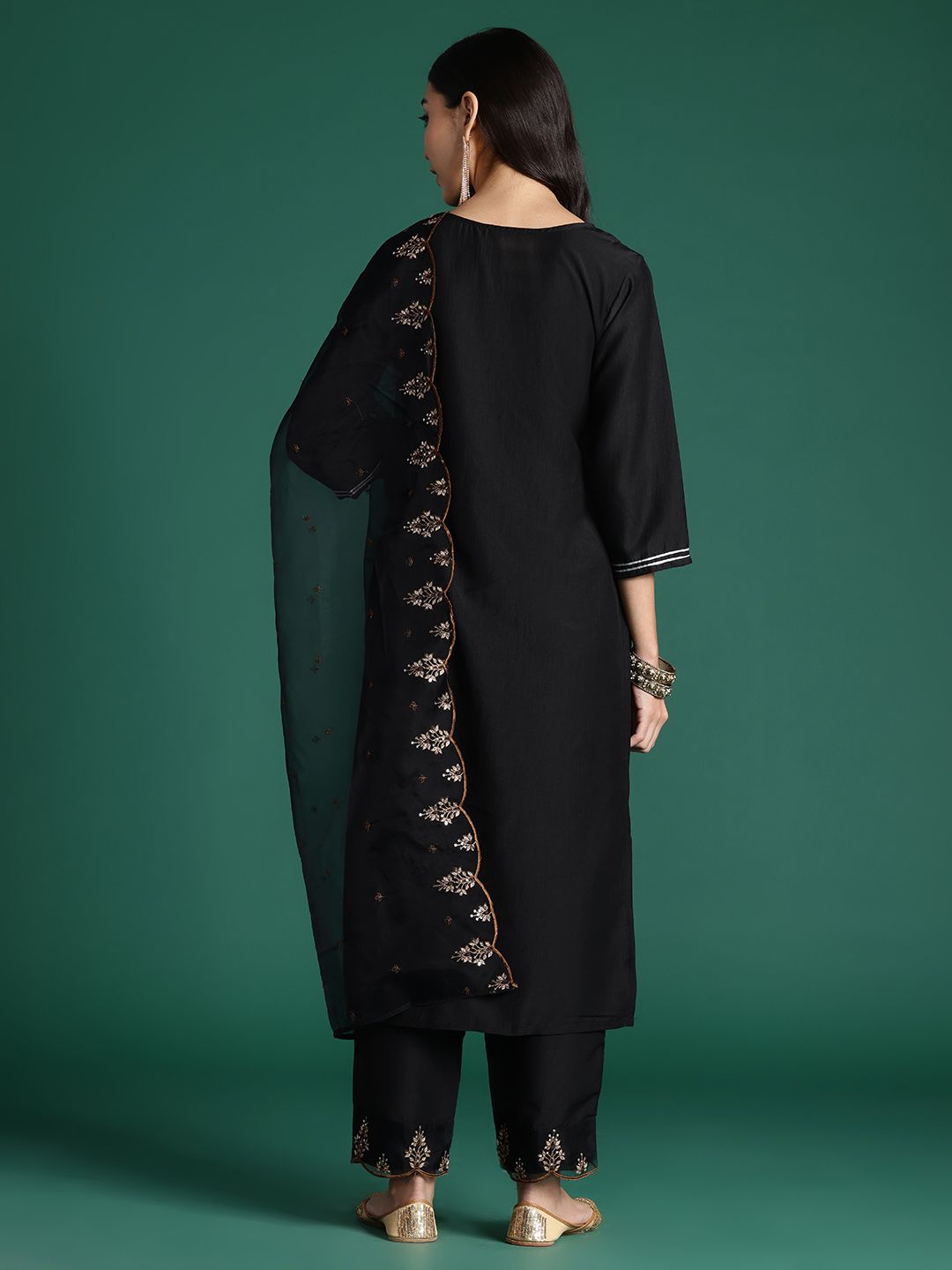 Indo Era Ethnic Motifs Embroidered Zari Liva Kurta with Trousers & With Dupatta