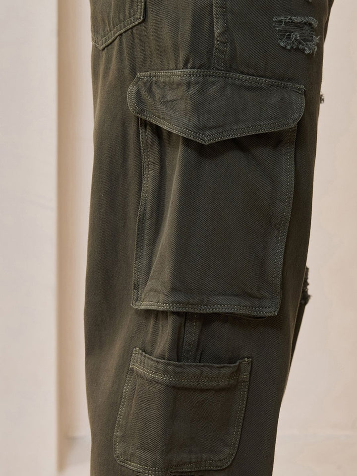 Bewakoof Men Straight Fit High-Rise Distressed Organic Cotton Baggy Jeans