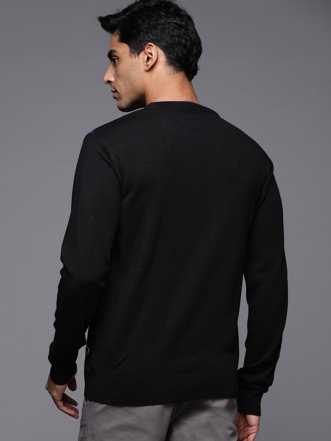 Raymond Men Navy Blue Striped Pullover