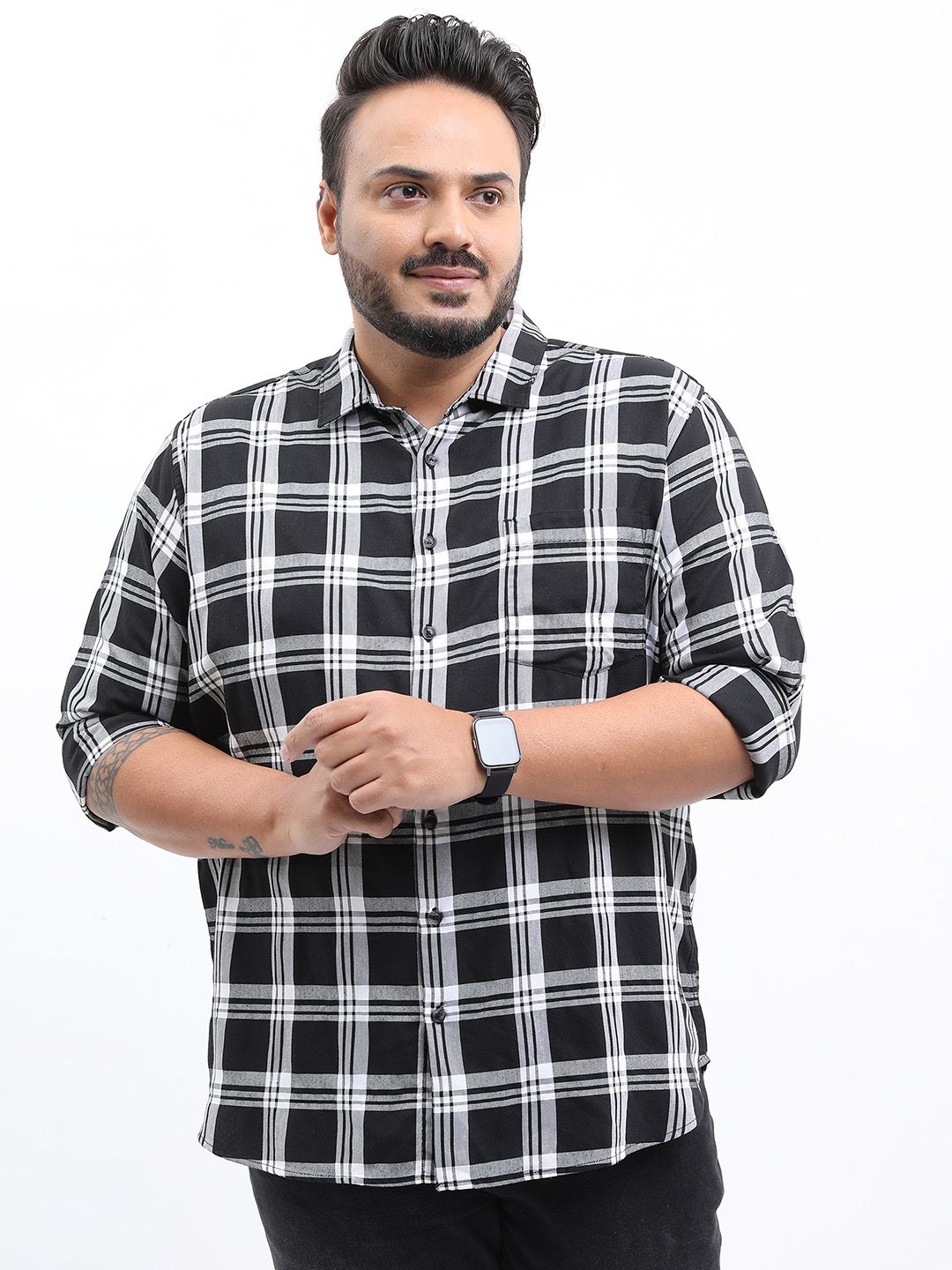 HIGHLANDER Men Plus Size Tartan Checks Casual Shirt