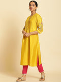 W Keyhole Neck Thread Work Pleated A-Line Kurta