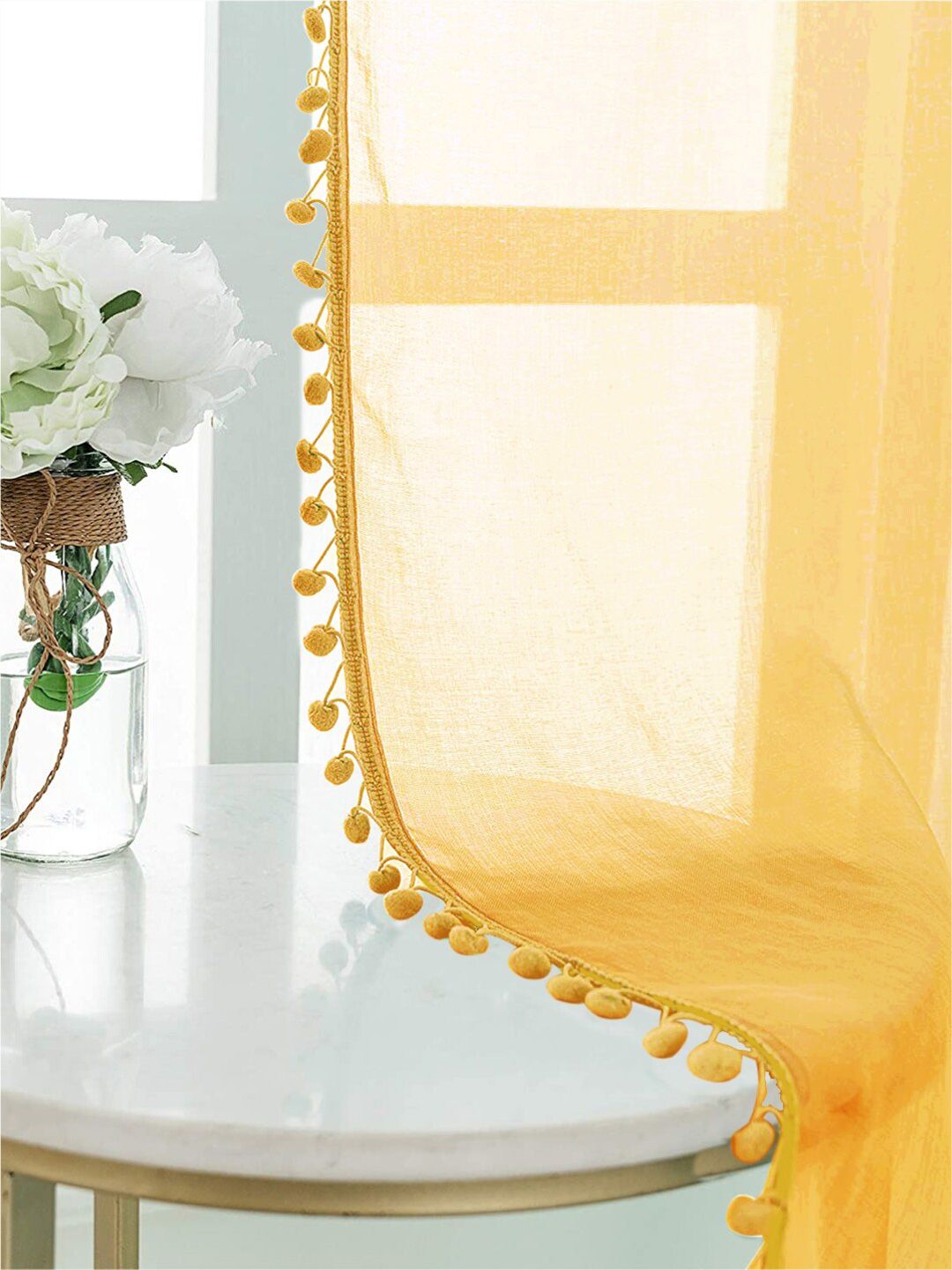 URBAN SPACE Yellow 2-Piece Sheer Window Curtains