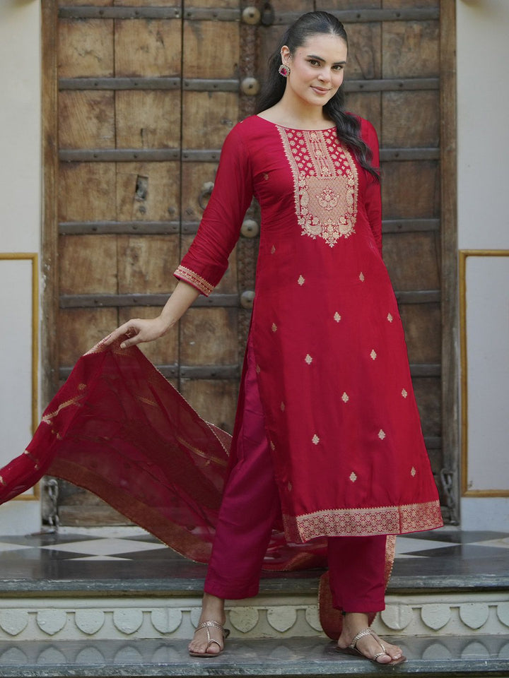 Libas Ethnic Motifs Straight Kurta with Trousers & With Dupatta