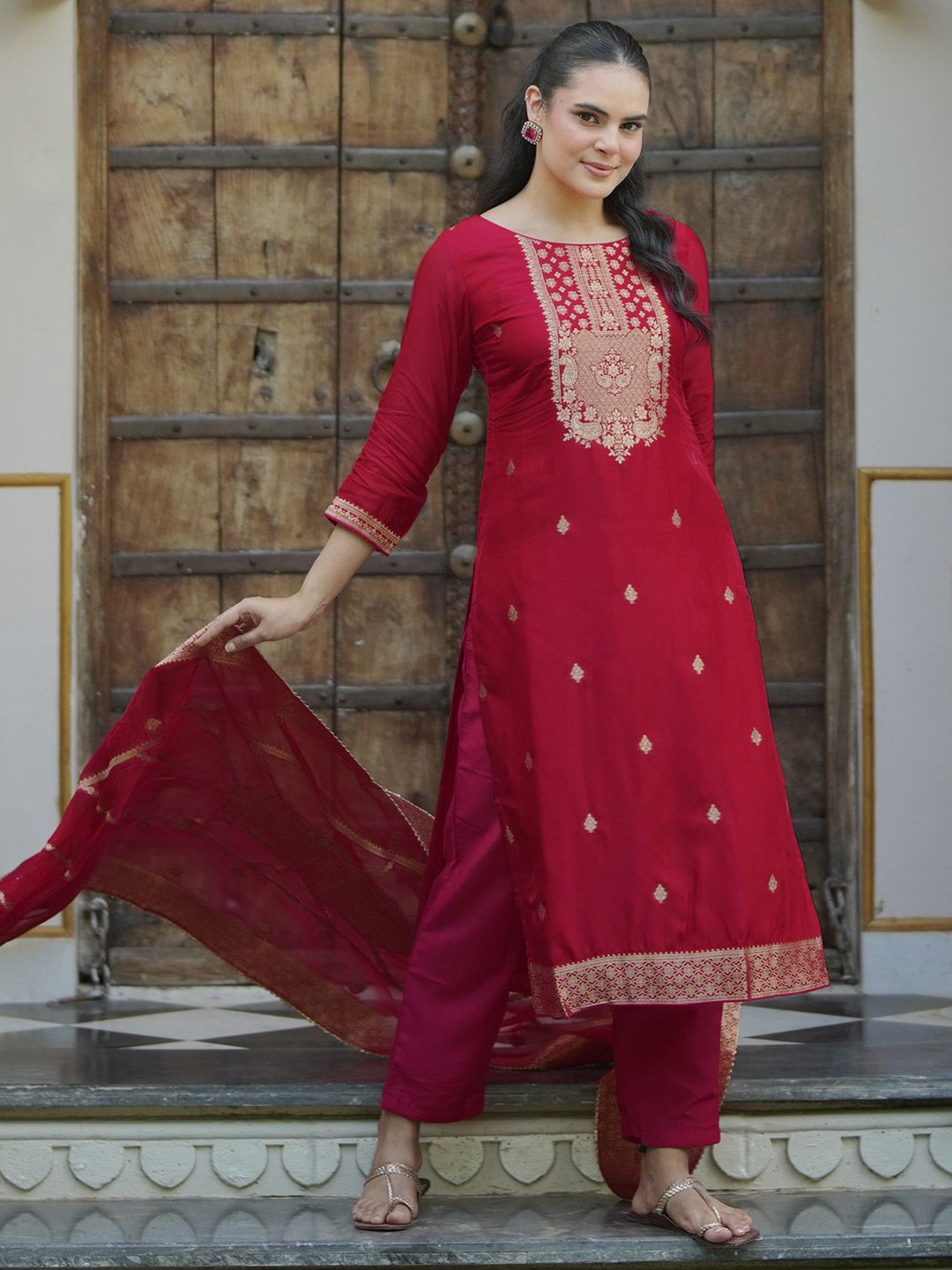 Libas Ethnic Motifs Straight Kurta with Trousers & With Dupatta