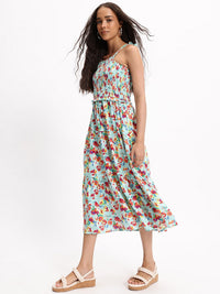 DressBerry Floral Fantasy Tiered Strappy Smocked Midi Dress