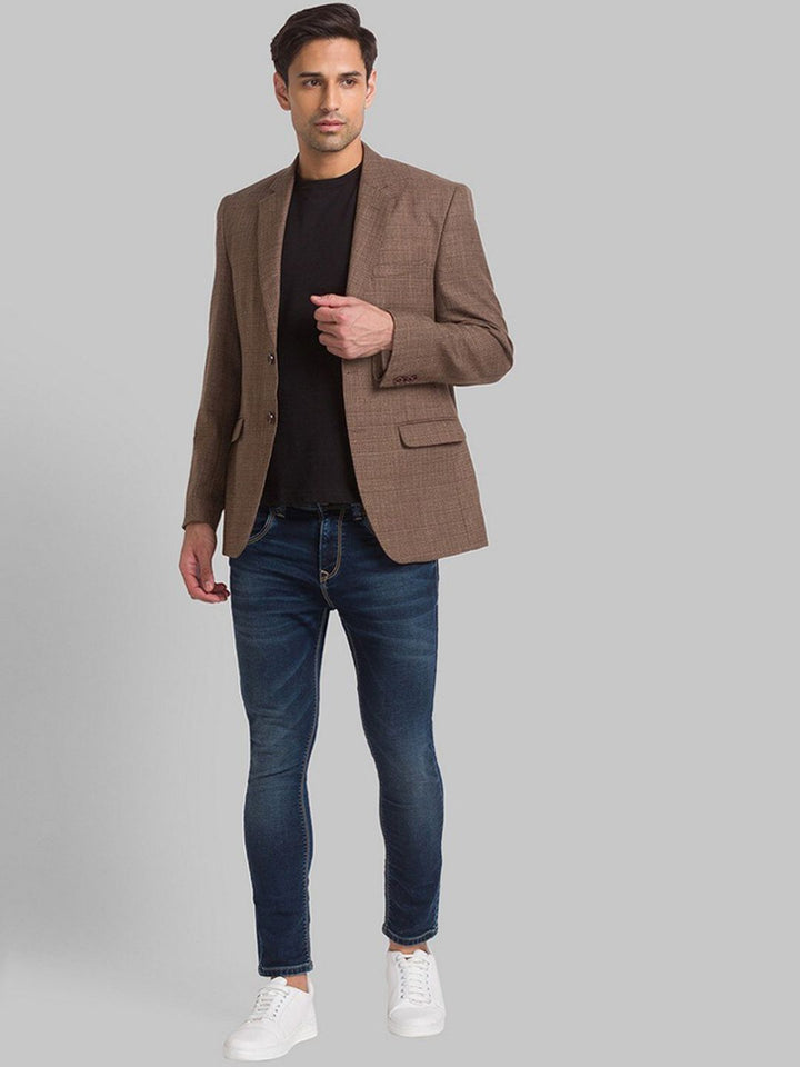 Park Avenue Men Brown Self Design Single Breasted Blazer