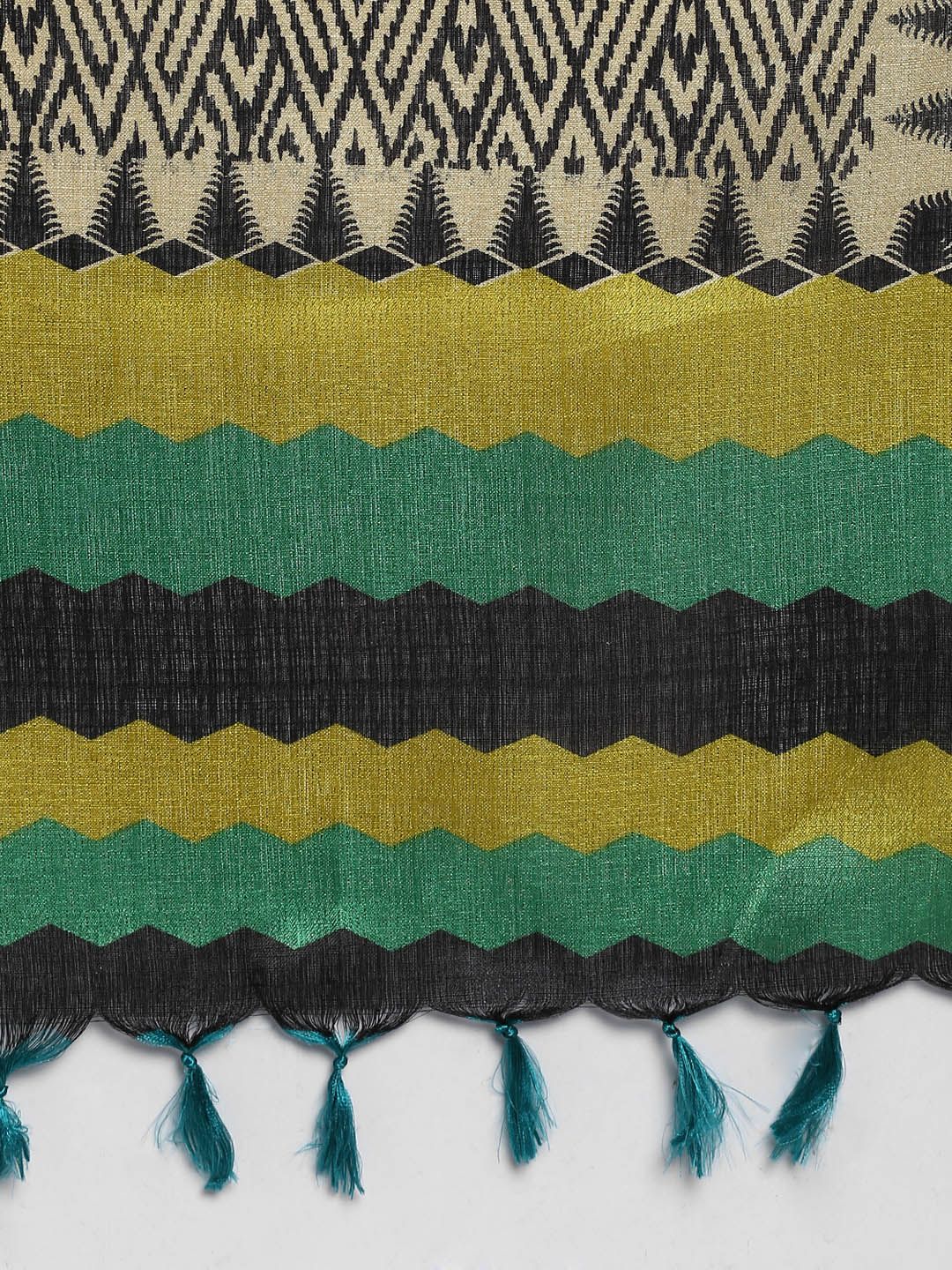 Saree mall Cream-Coloured & Green Printed Dupatta