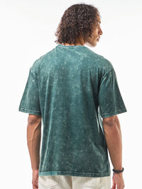 Bewakoof Men Green Oversized Acid Wash T-shirt