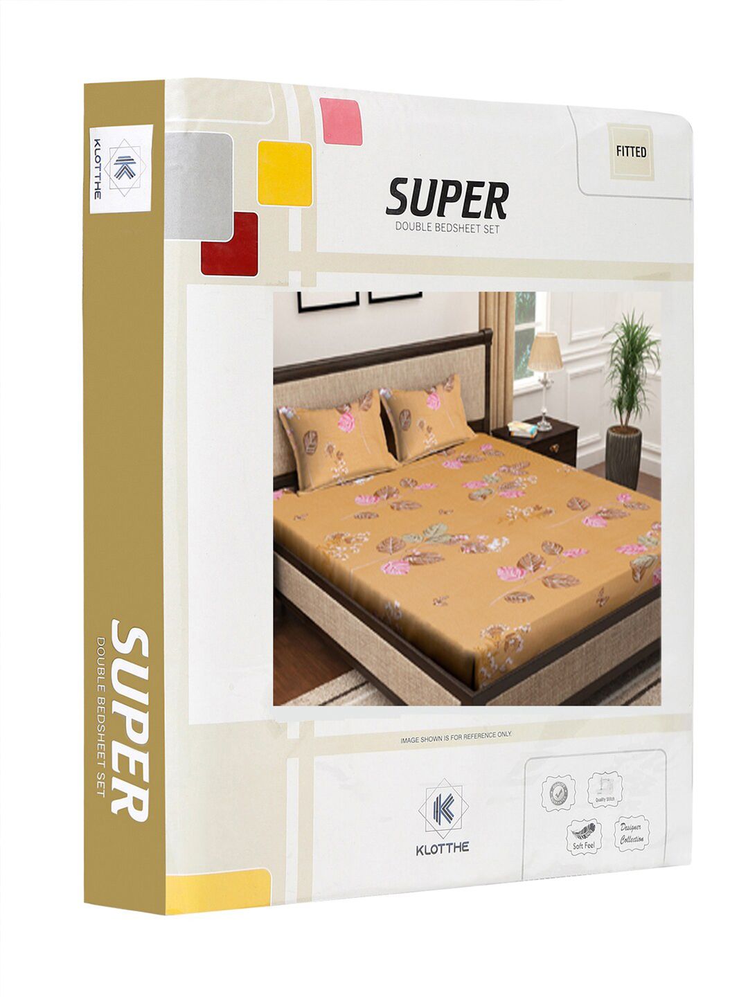 KLOTTHE Yellow Floral Pure Cotton 400 TC Fitted King Superfine Bedsheet with 2 Pillow Covers-98 x 89 inches