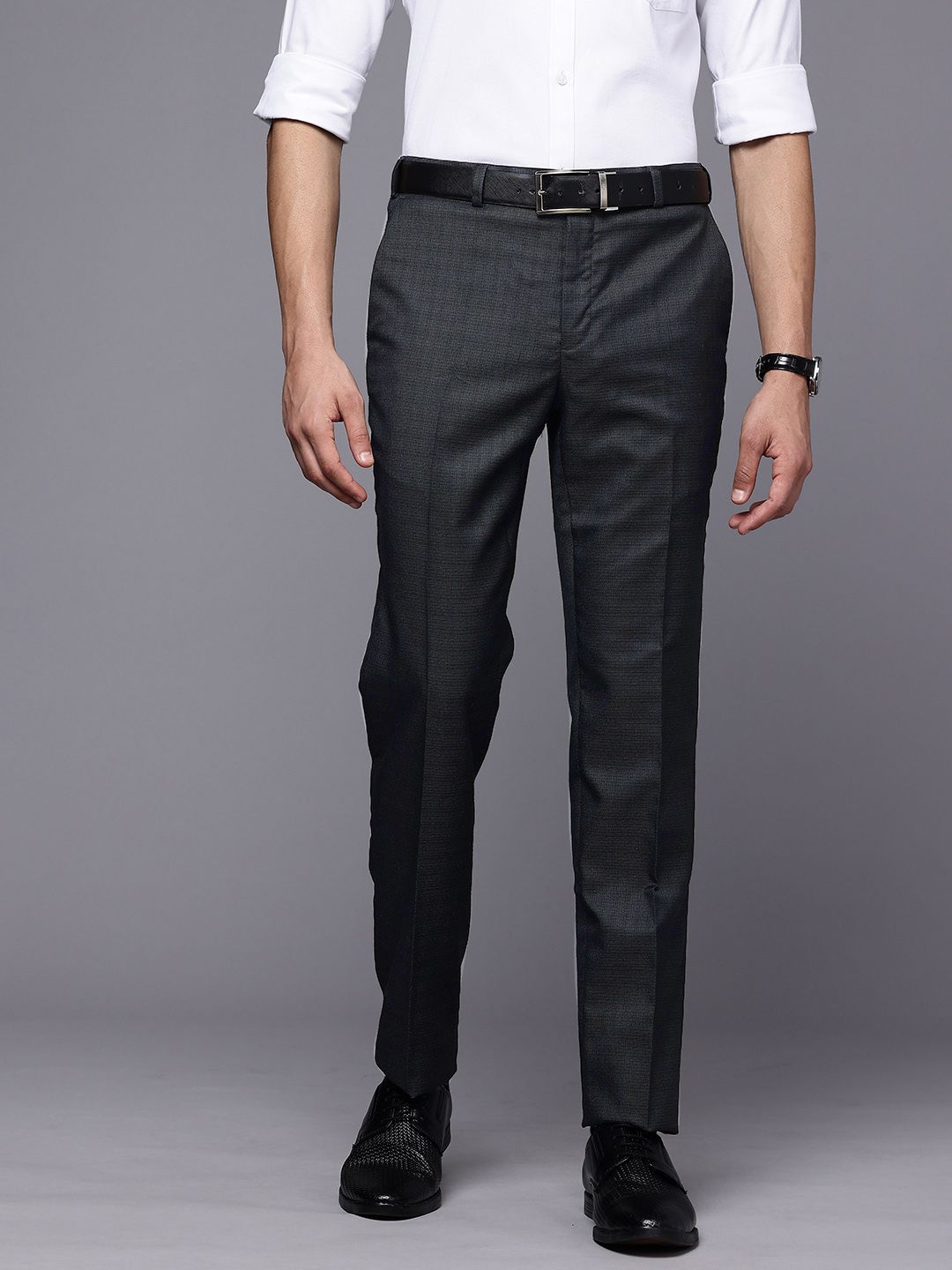 Raymond Men Self Design Textured Slim Fit Formal Trousers