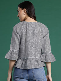 DressBerry Geometric Print Flared Sleeve Top