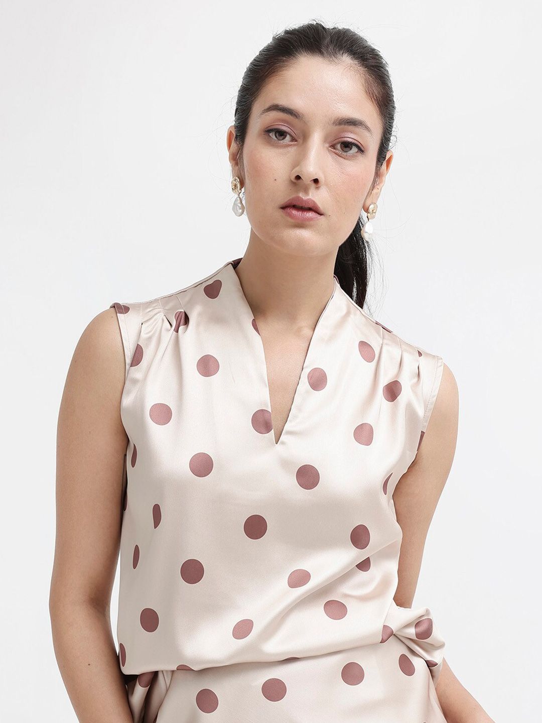 RAREISM Polka Dot Printed Cotton Top