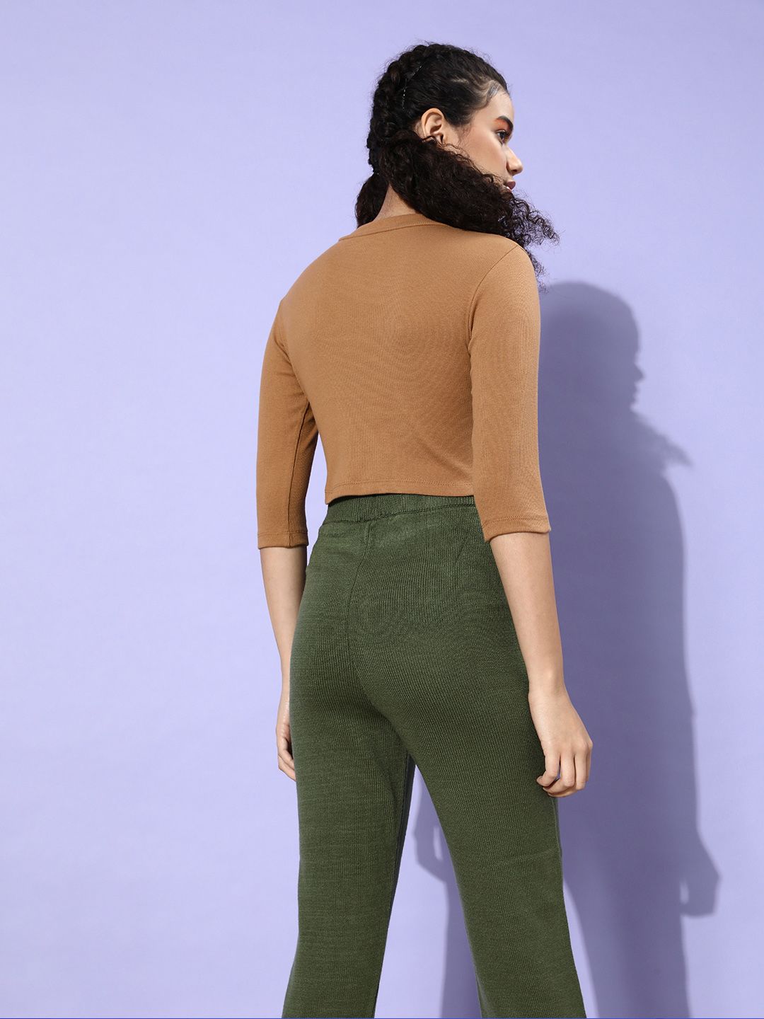 STREET 9 Women Chic Brown Solid Cropped Top