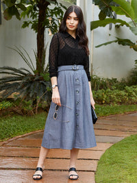 SASSAFRAS Black Dobby Sheer Boxy Shirt