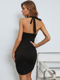 DressBerry Halter Neck Ruched Bodycon Mini Dress