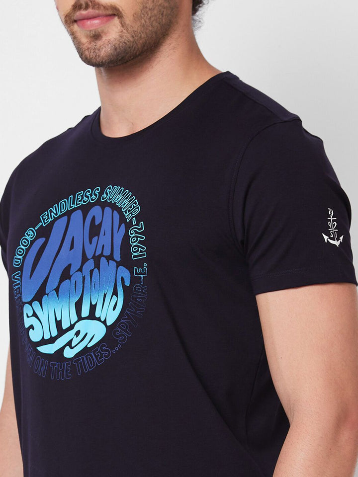SPYKAR Round Neck Short Sleeves Typography Printed Slim Fit Cotton T-shirt