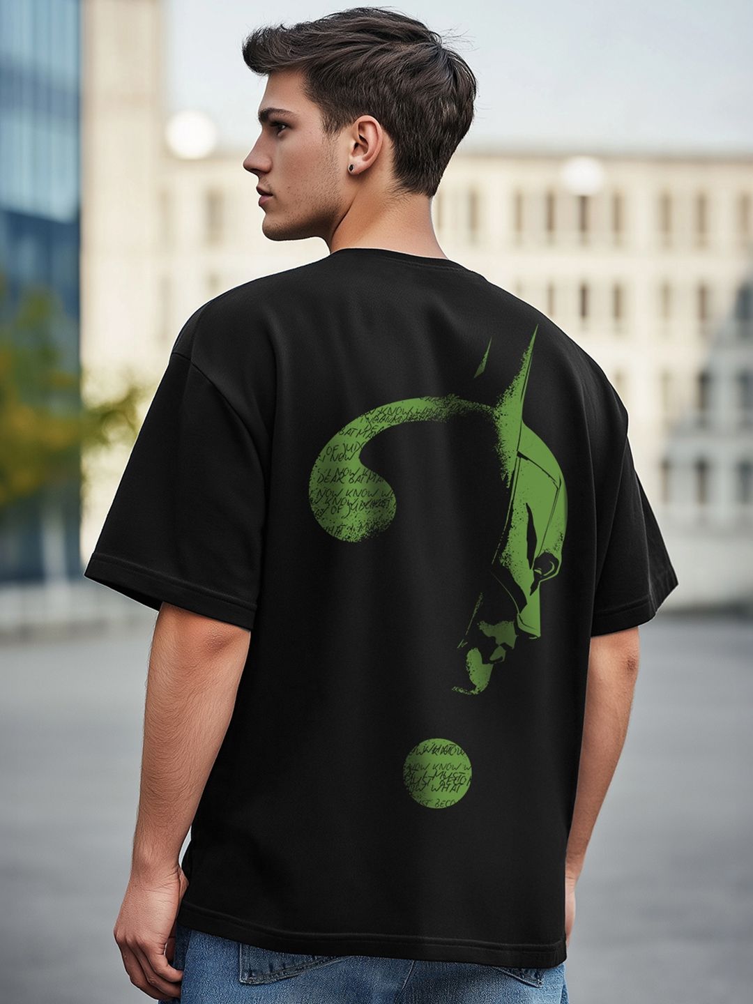 Bewakoof Men Black Batman Printed Pure Cotton Oversized T-shirt