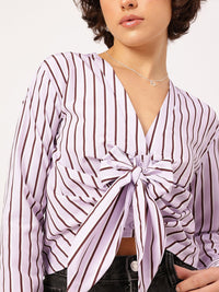 DressBerry Bow Bliss Striped Shirt Style Top