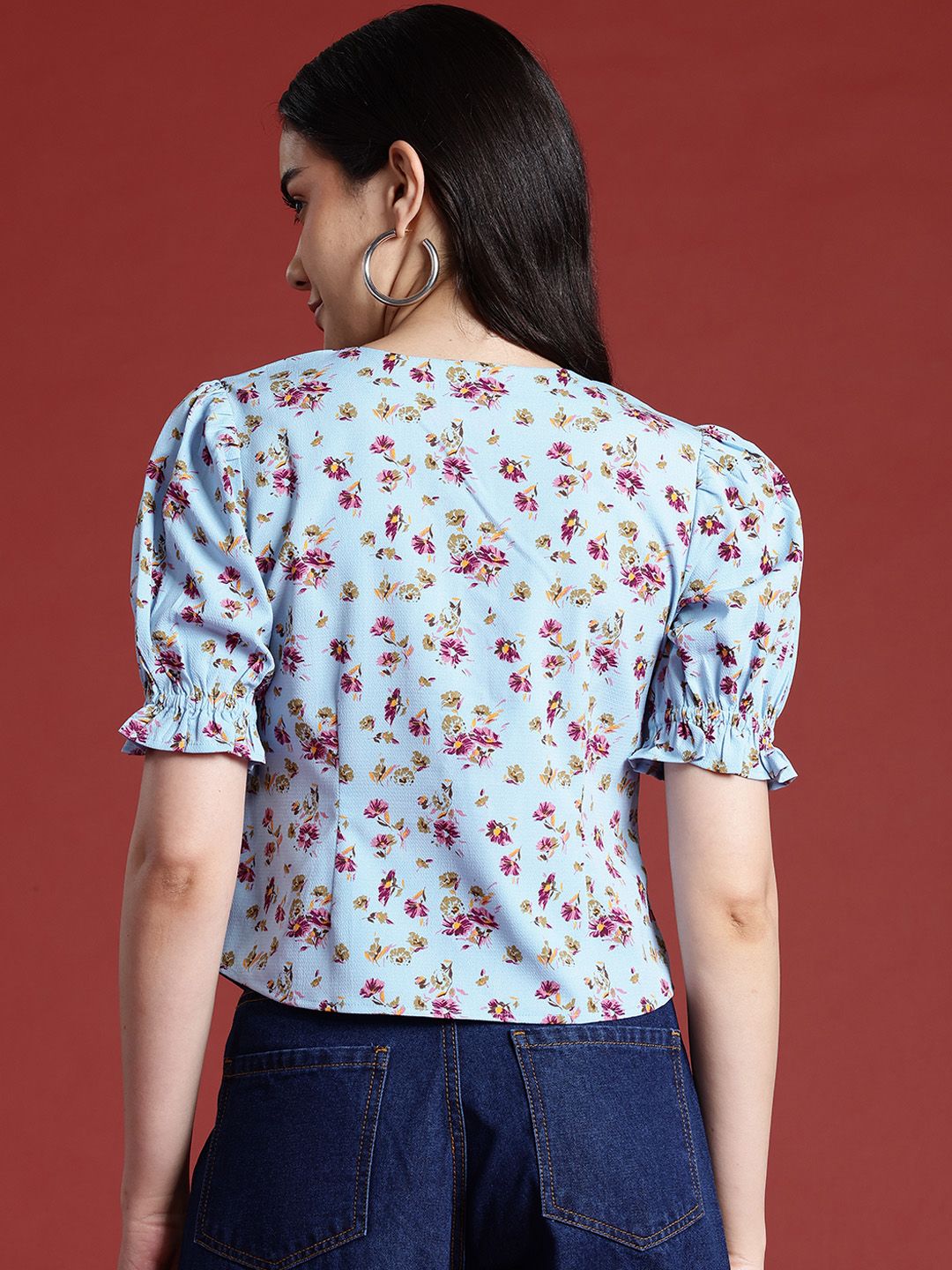 all about you Floral Print Puff Sleeves Empire Top