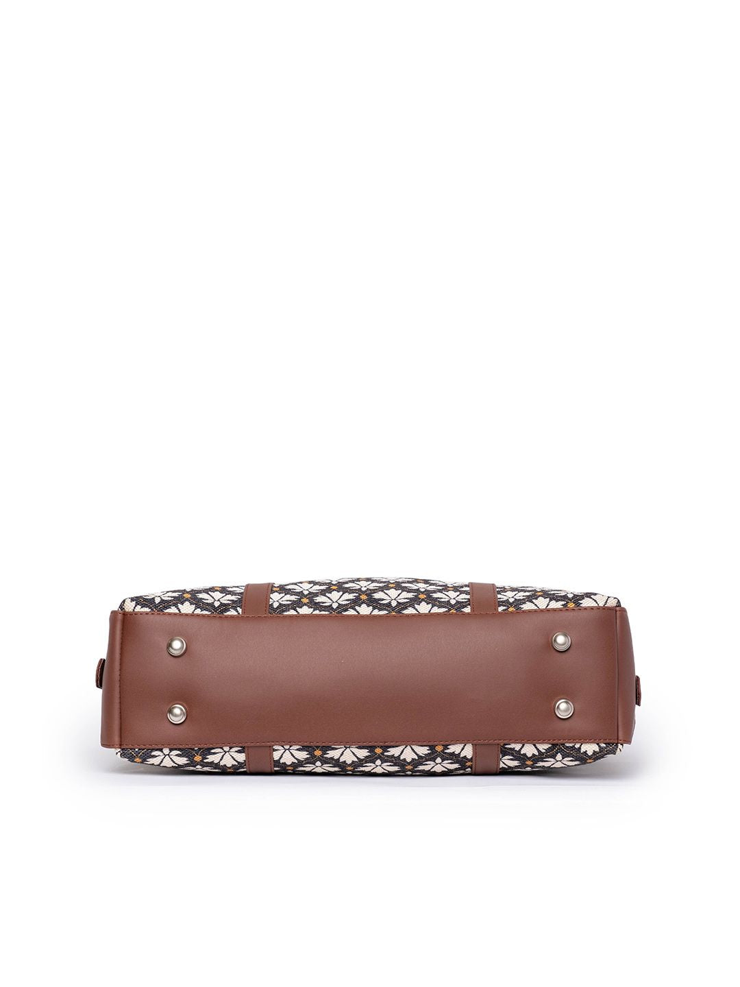 ZOUK Black Floral Print Structured Laptop HandTote Bag