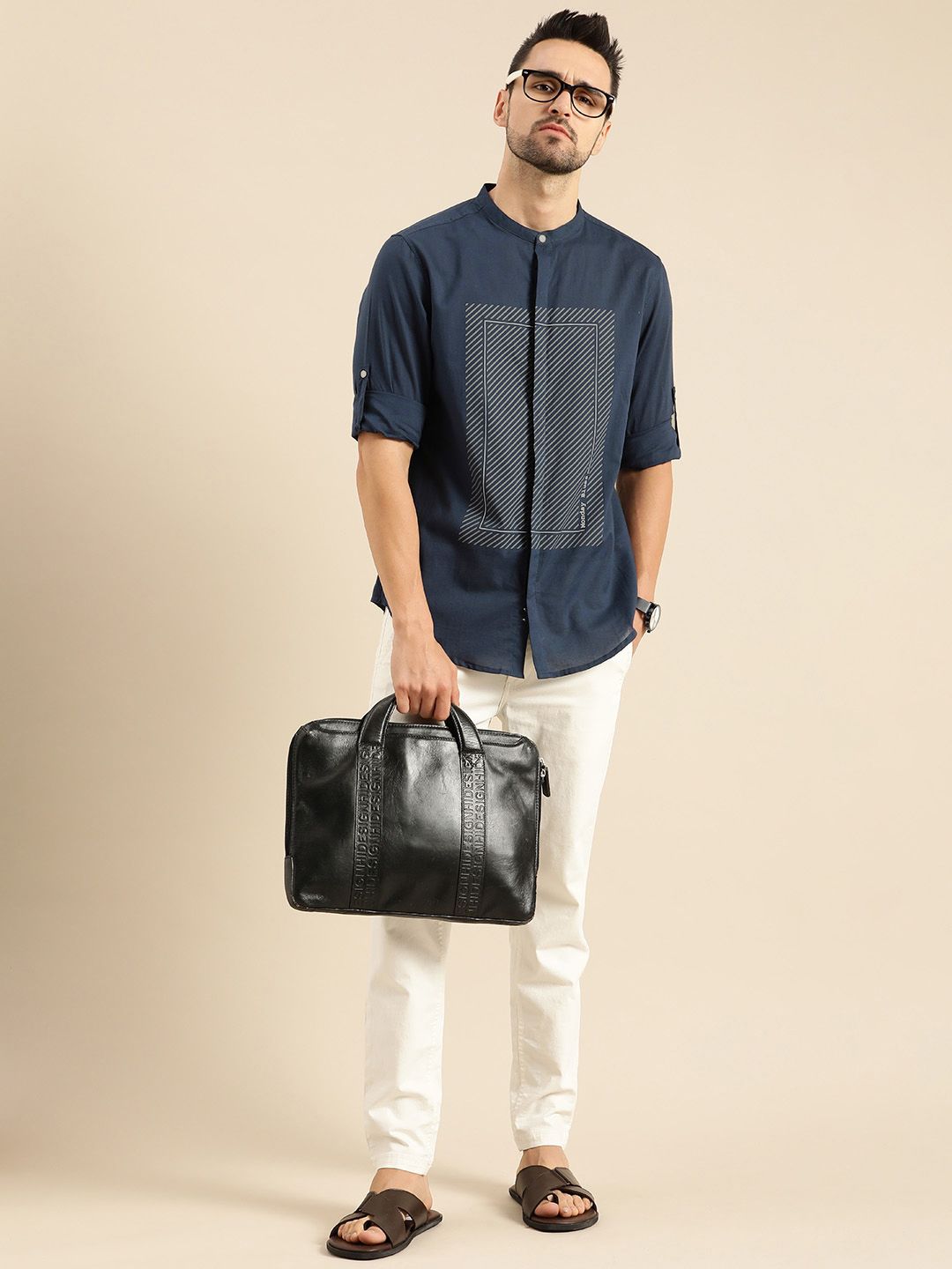 Anouk Men Navy Blue Multi Striped Cotton Casual Shirt