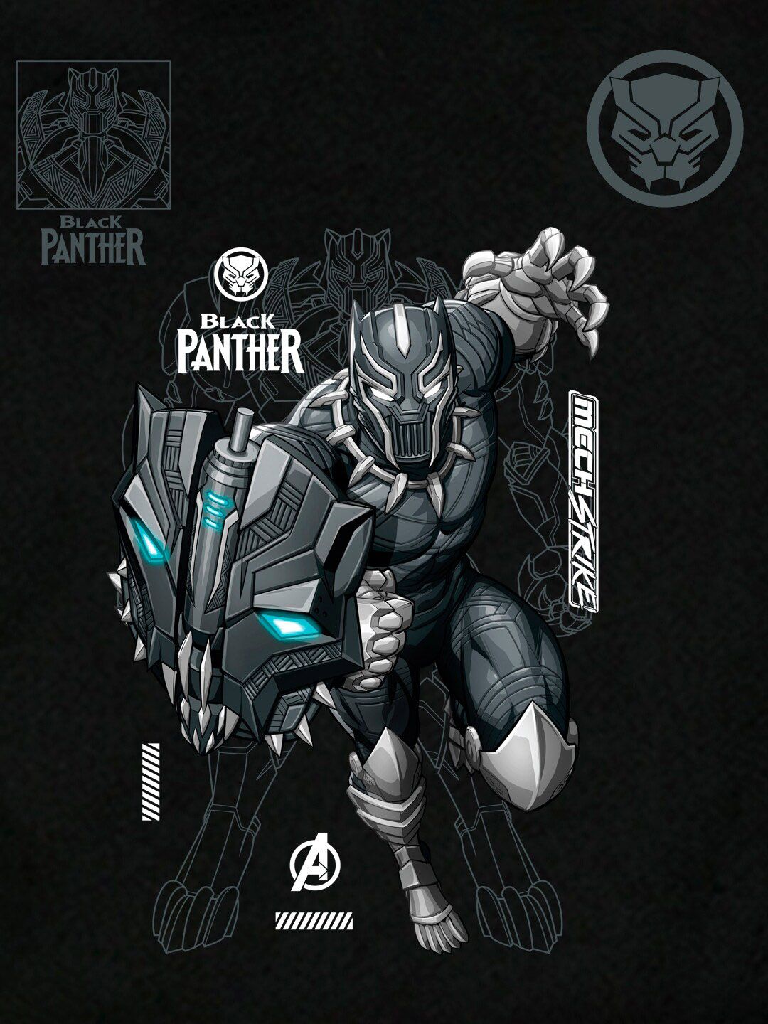 Bewakoof Black Black Panther Printed Round Neck Short Sleeves Cotton Oversized T-shirt