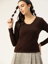 DressBerry Women Brown Solid Pullover