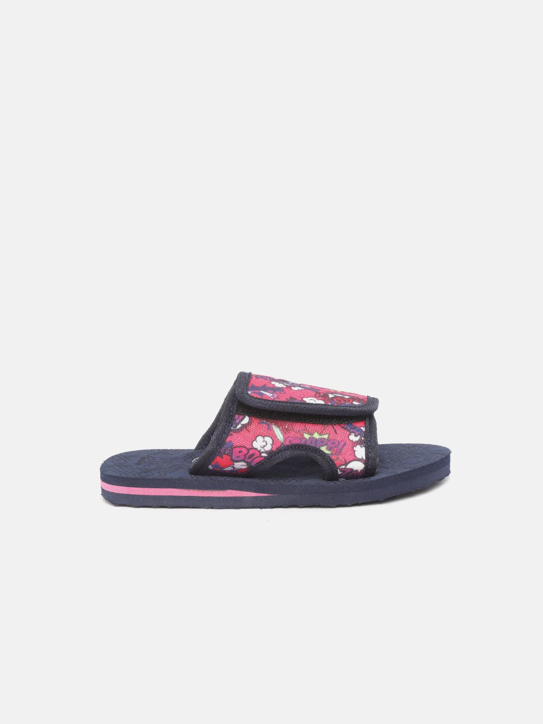 YK Girls Pink & Navy Blue Printed Slip-Ons