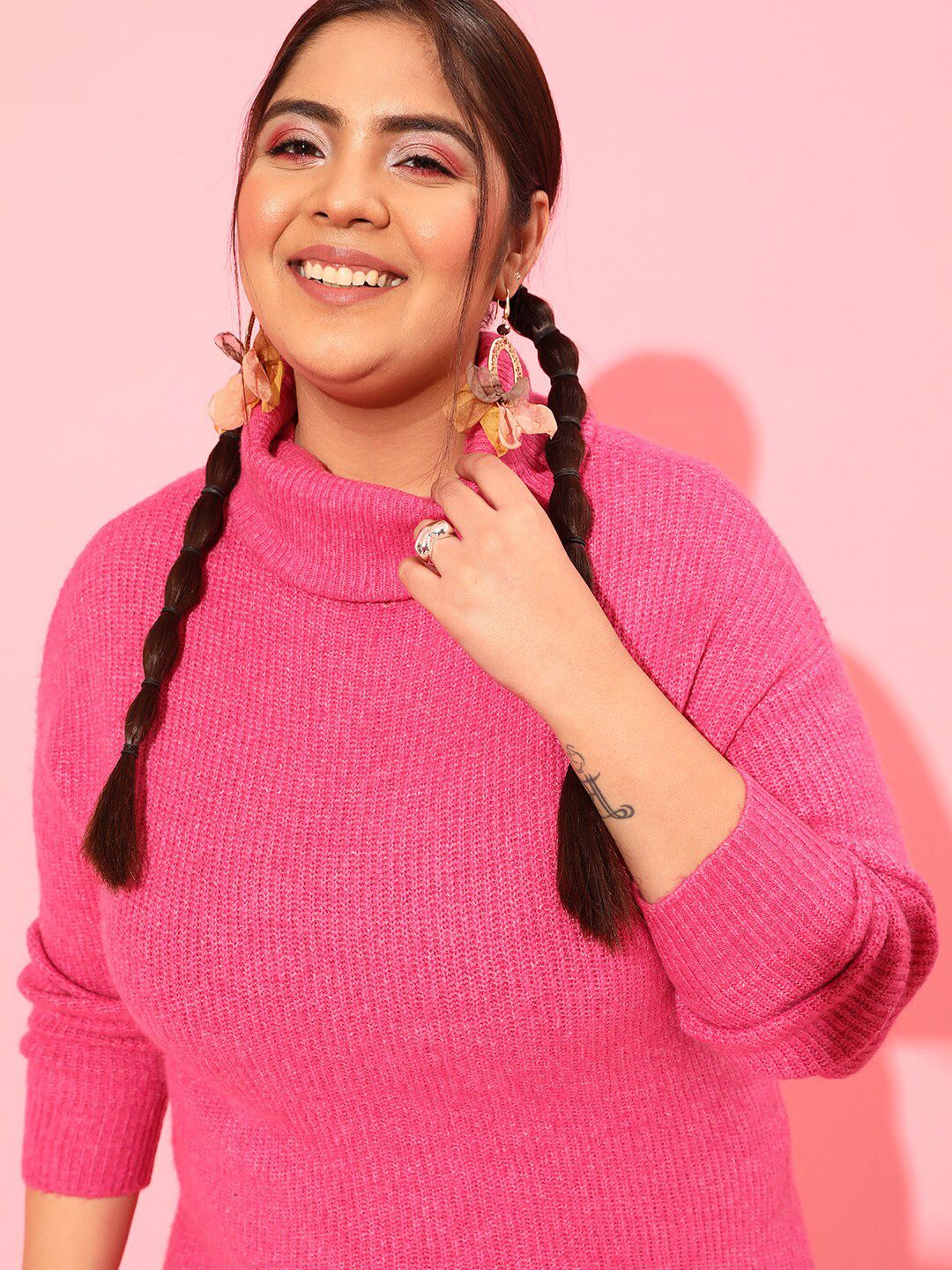 CURVY STREET Fuchsia Plus Size Sweater Dress