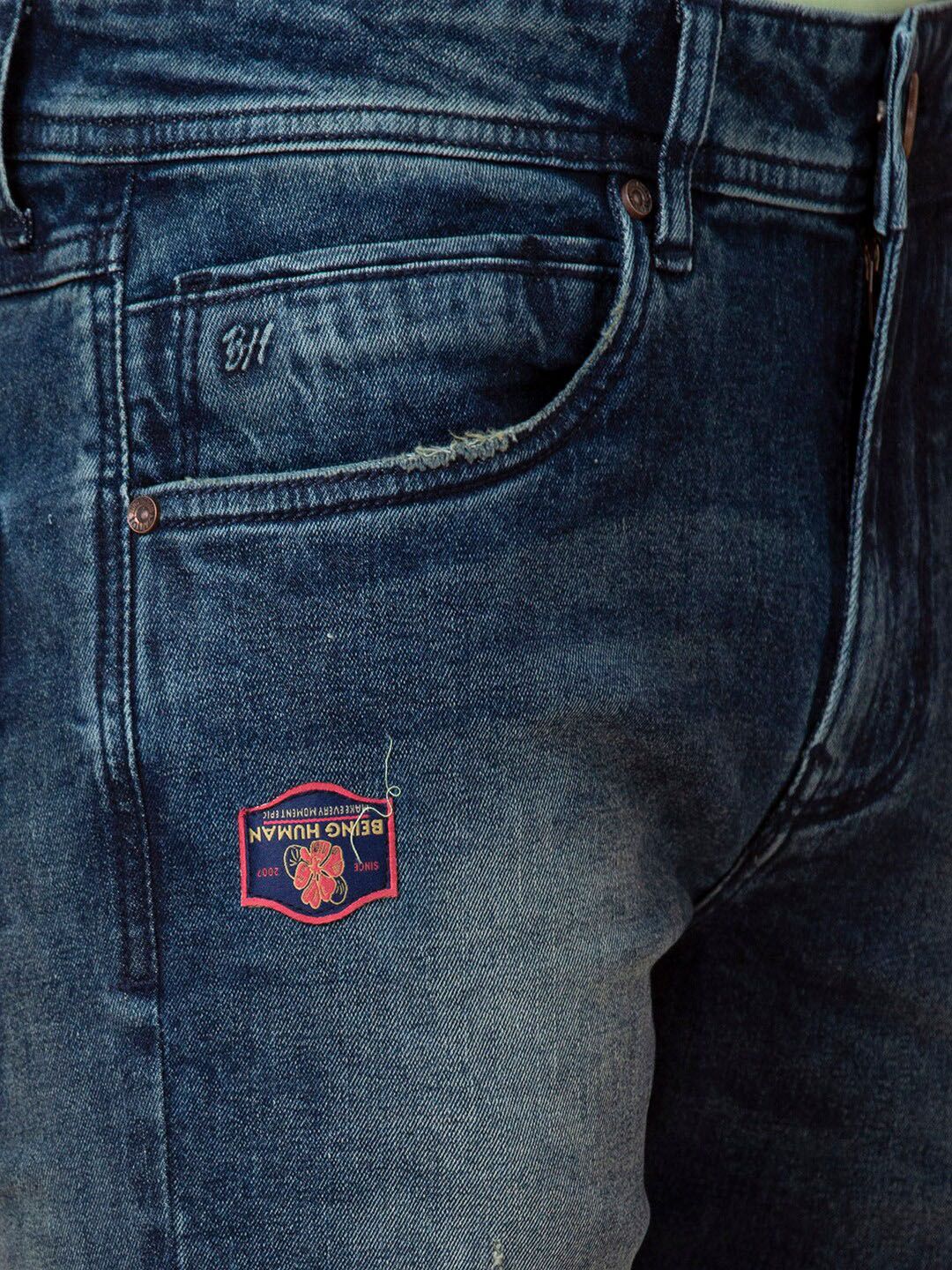 Being Human Men Skinny Fit Low Distress Heavy Fade Jeans