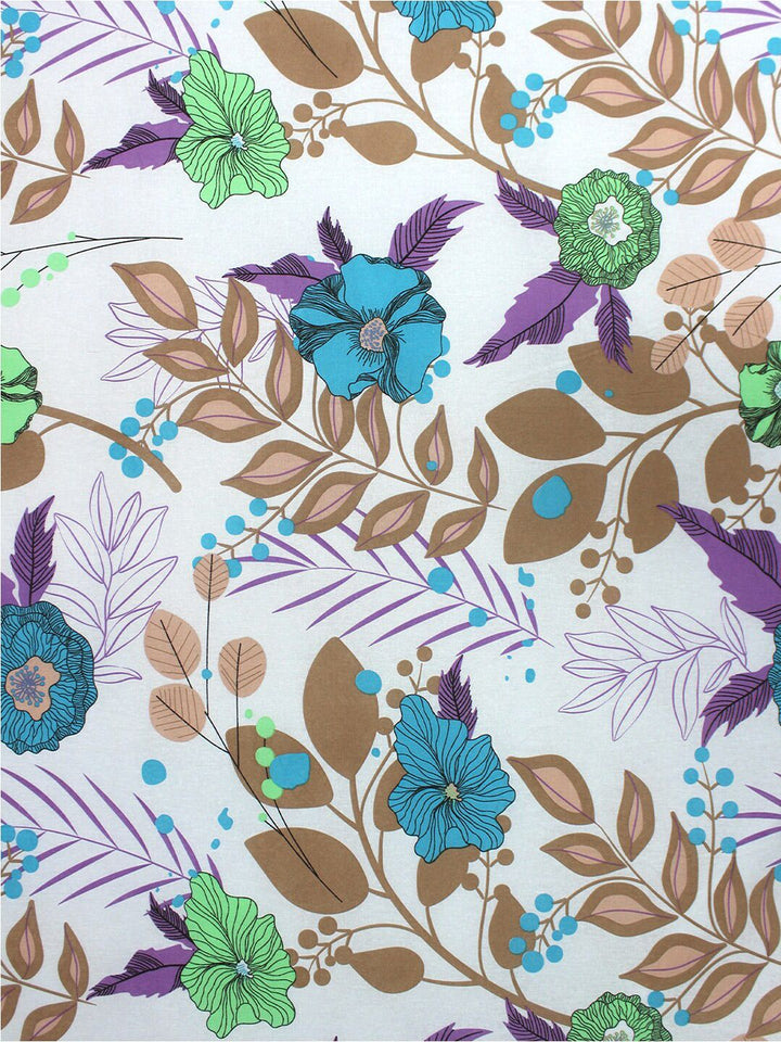 BOMBAY DYEING Ivyrose White & Blue Floral Pure Cotton 110 TC Queen Bedsheet & 2 Pillow Covers