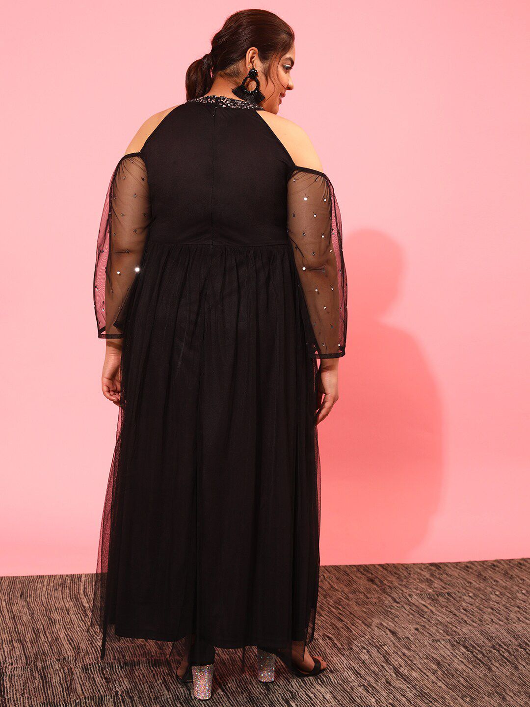 CURVY STREET Embellished Net Maxi Dress